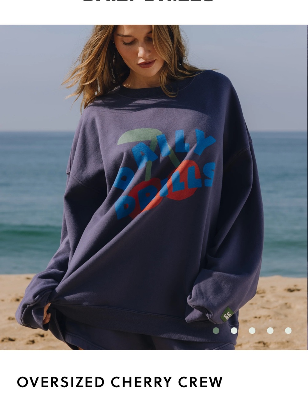 Daily Drills Oversized Cherry Crew Sweatshirt - Navy